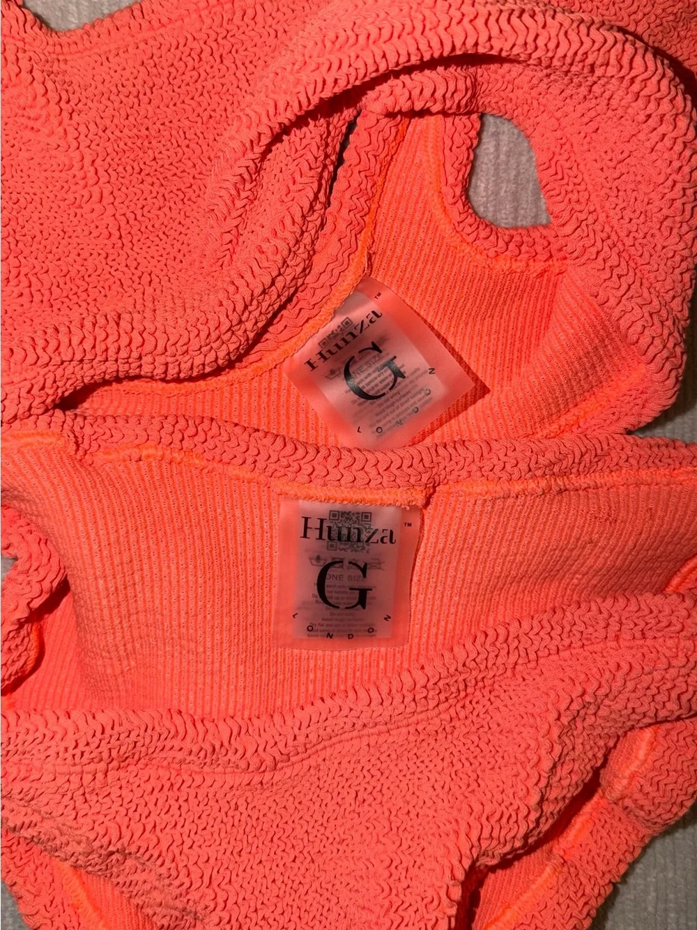 Hunza G Xandra Orange Bikini Set Swimsuit Crinkle Swimwear Revolve Harrods